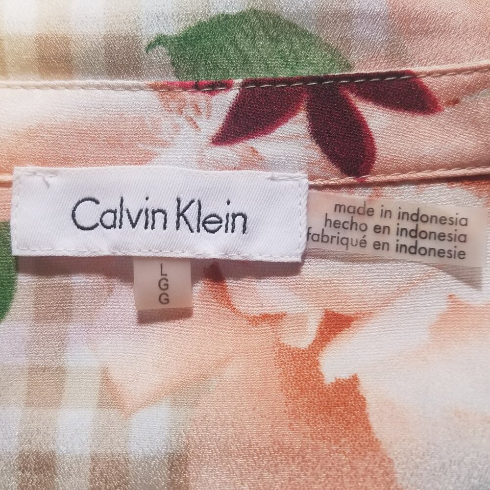 Calvin Klein Floral-Print & Gingham Check Button Front Blouse - Picture 2 of 13